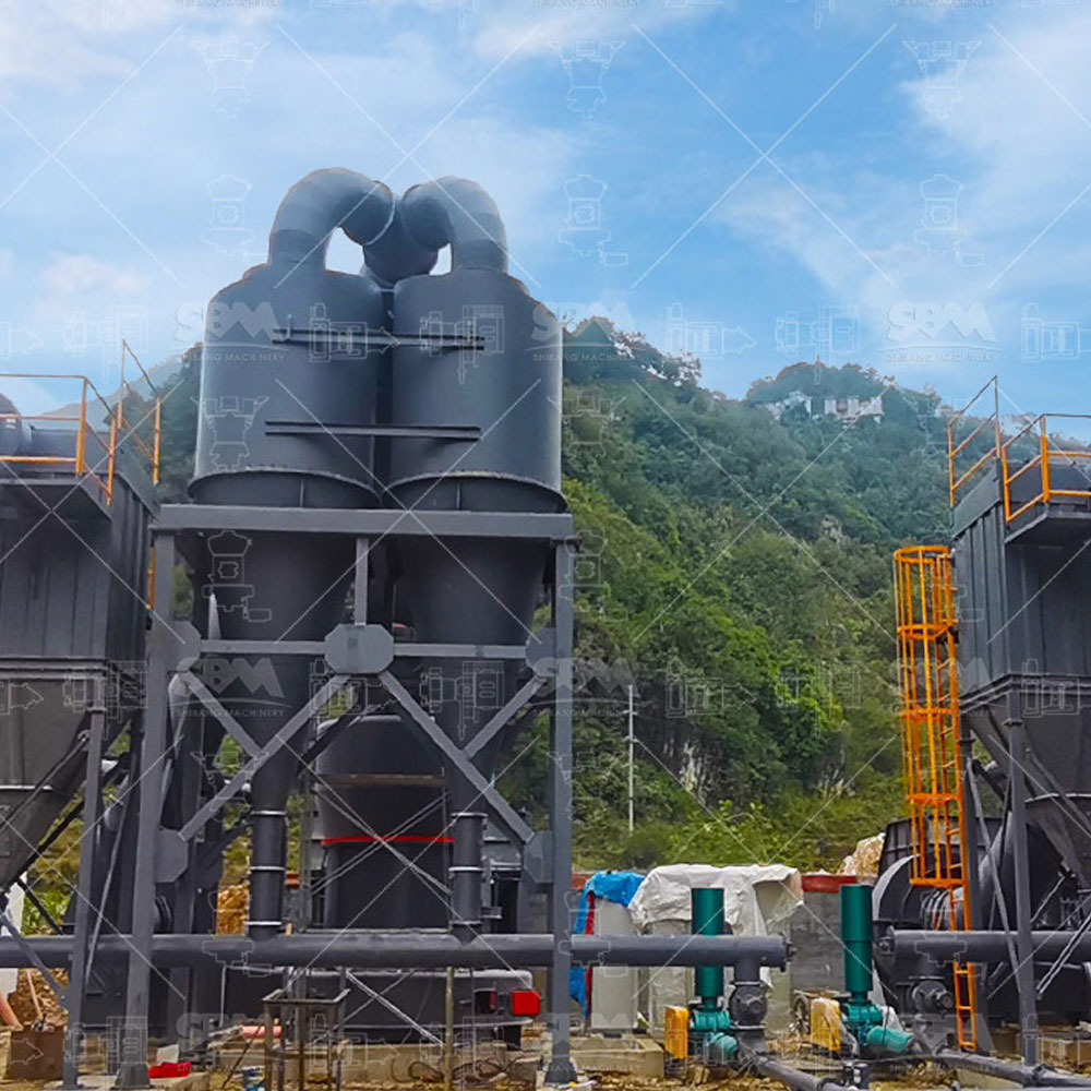Modern grinding mill in industrial setting showing material flow and control systems