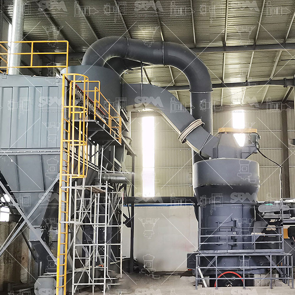 SBM grinding mill operating steadily in a high-temperature industrial setting, showing robust housing and integrated cooling ducts.