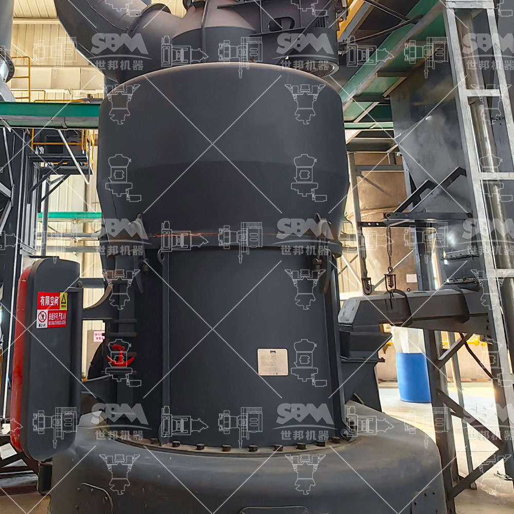 MTW European Trapezium Mill in an industrial mineral processing plant showing its compact structure and air duct system