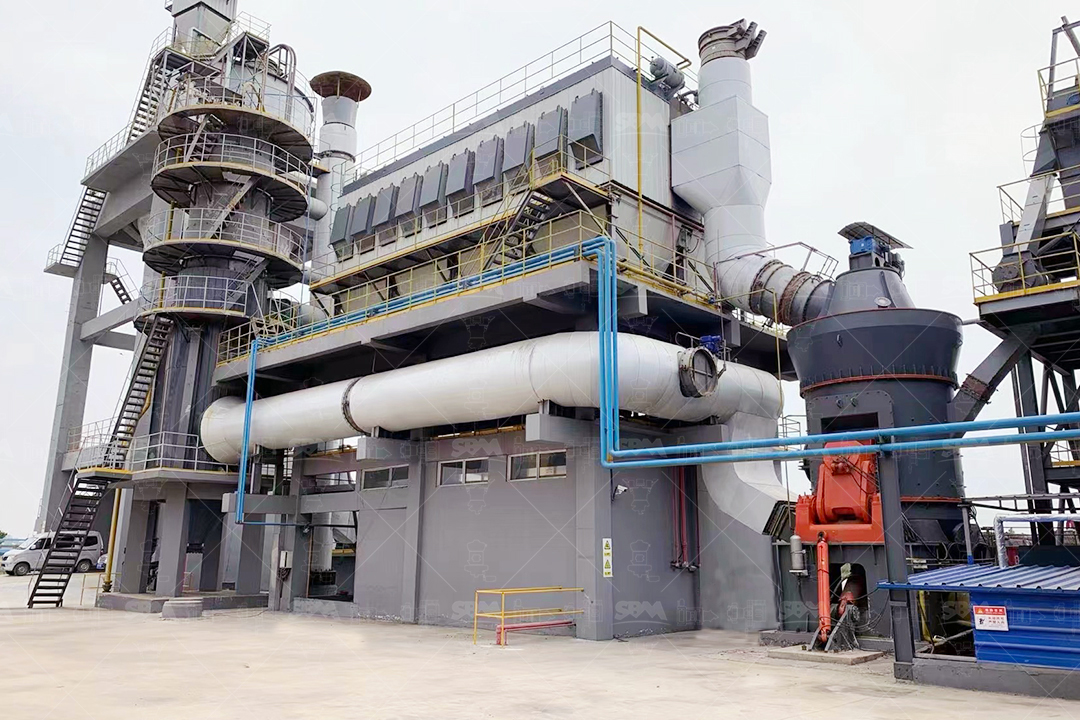 Cutaway view of LM vertical roller mill showing grinding roller, disc, and classifier assembly