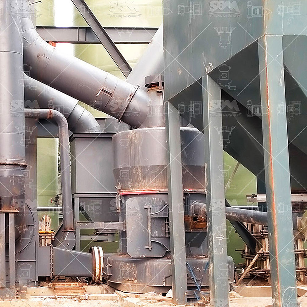 Cross-section diagram of ring roller mill showing grinding ring, rollers, and airflow path